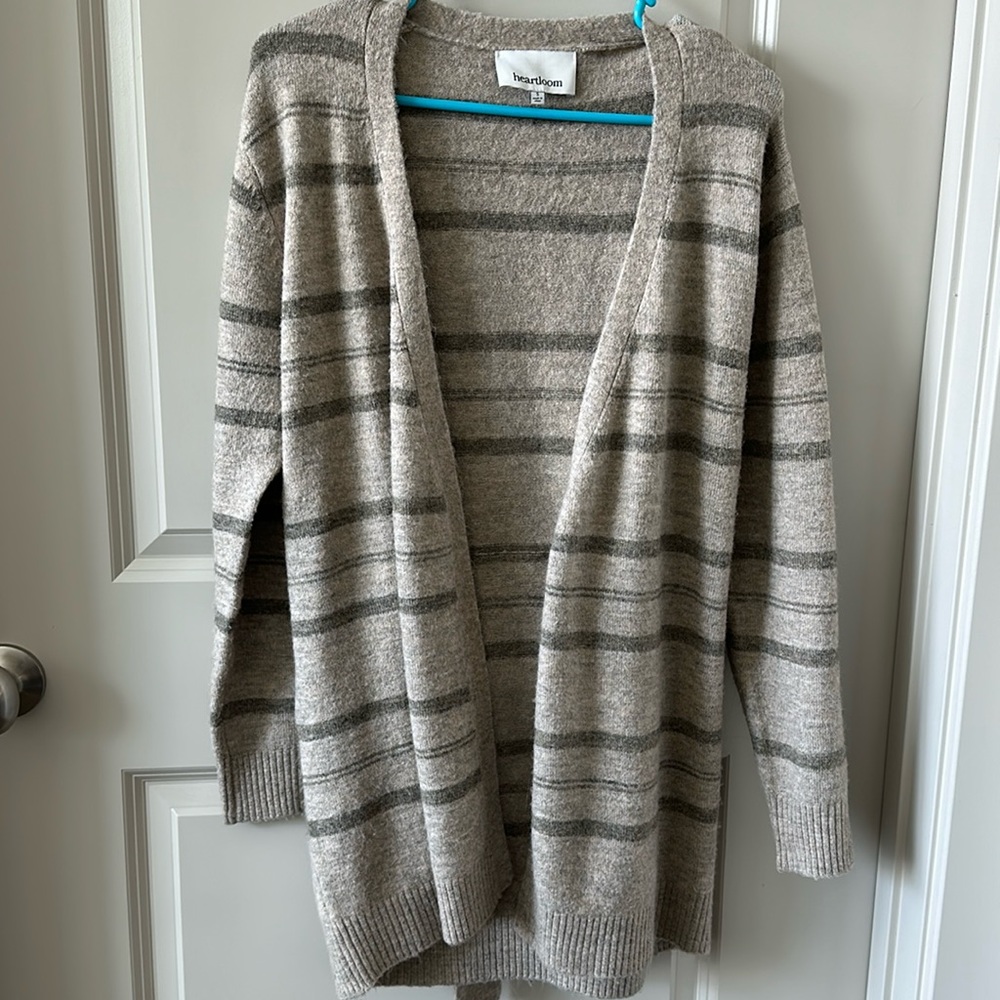 Heartloom Cardigan | Striped Belted Cream & Tan Long Sleeve | Size S